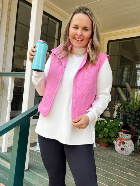 Solid Quilted Vest- Bubble Gum-K. Ellis Boutique