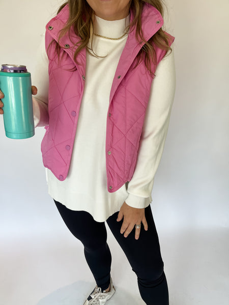 Solid Quilted Vest- Bubble Gum-K. Ellis Boutique