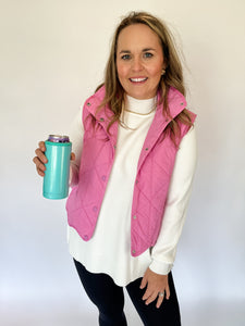 Solid Quilted Vest- Bubble Gum-K. Ellis Boutique