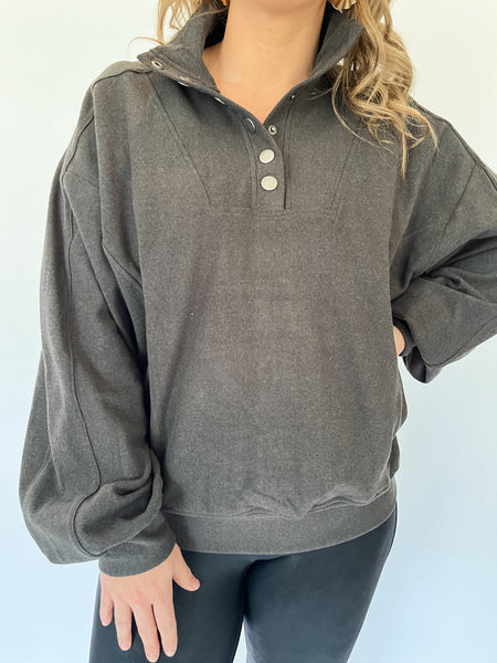 LONG SLEEVE BUTTON-DOWN TOP- charcoal black-K. Ellis Boutique