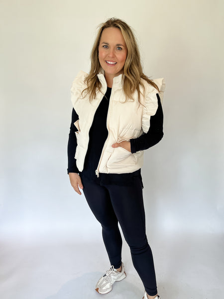 Puffer Vest Ruffle Cream-K. Ellis Boutique