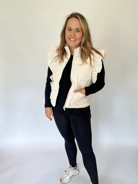 Puffer Vest Ruffle Cream-K. Ellis Boutique