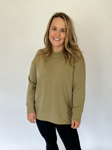 Solid Long Sleeve Pullover- Olive-K. Ellis Boutique