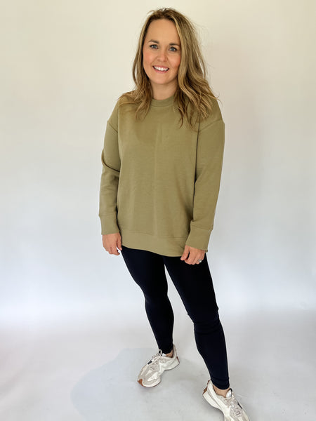 Solid Long Sleeve Pullover- Olive-K. Ellis Boutique