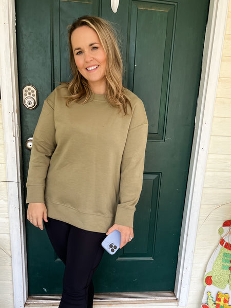 Solid Long Sleeve Pullover- Olive-K. Ellis Boutique