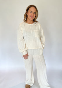 Cable Knit Loungewear Top & Pants Set- Cream-K. Ellis Boutique