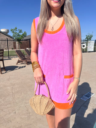 Solid Colorblock French Terry Scoop Dress- Fuchsia-Mini Dress-K. Ellis Boutique