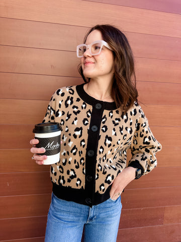 Leopard Contrast Knit Cardigan-K. Ellis Boutique