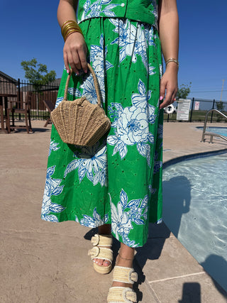 Eyelet Bloom Midi Skirt- green-Shorts & SKirts-K. Ellis Boutique