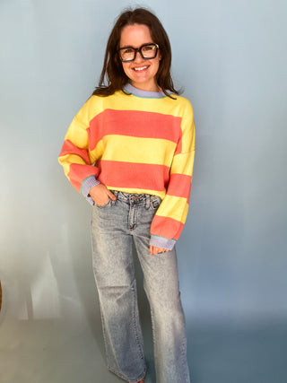 Striped Knit Crewneck Pullover- Sunburst-K. Ellis Boutique
