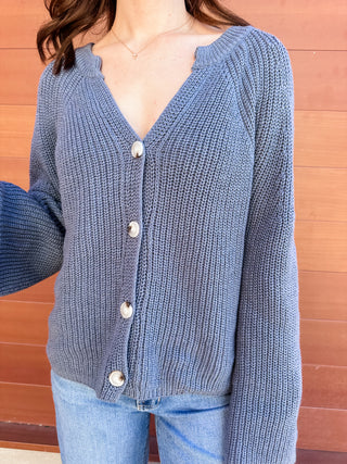Blouson Sleeve Cardigan- Denim Blue-Cardigans-K. Ellis Boutique