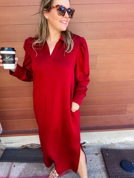 Side Slit Solid Midi Dress- Wine-K. Ellis Boutique