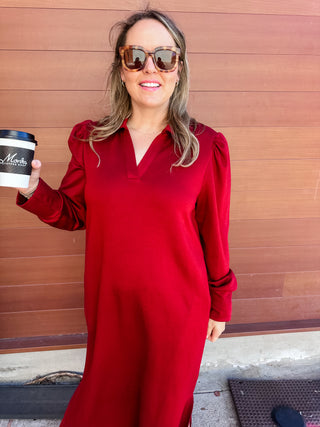 Side Slit Solid Midi Dress- Wine-K. Ellis Boutique