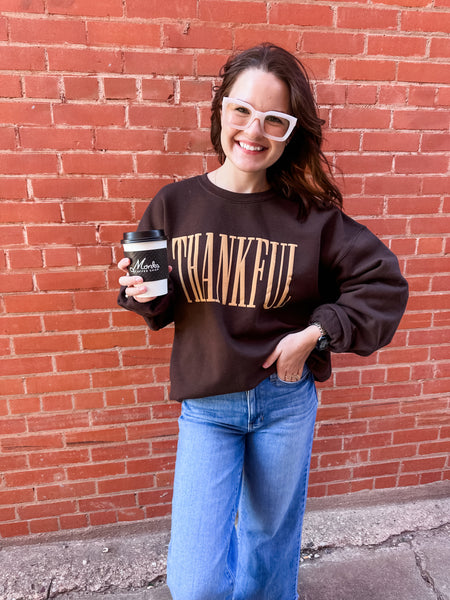 Thankful Sweatshirt- Dark Brown-K. Ellis Boutique