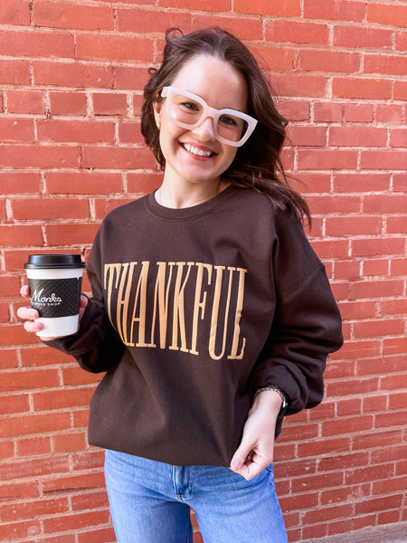 Thankful Sweatshirt- Dark Brown-K. Ellis Boutique