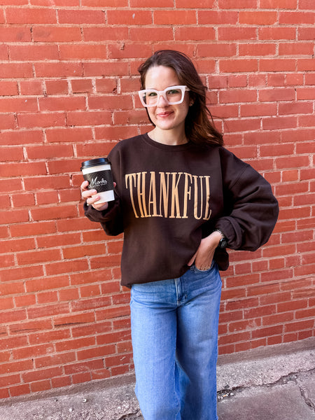 Thankful Sweatshirt- Dark Brown-K. Ellis Boutique