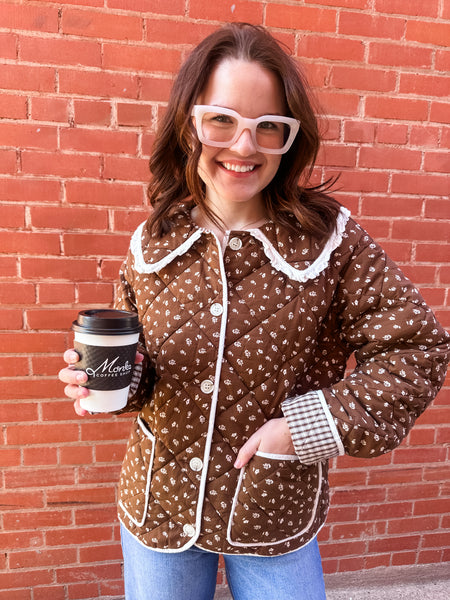 Quilted Jacket Peter Pan Collar- Brown-K. Ellis Boutique