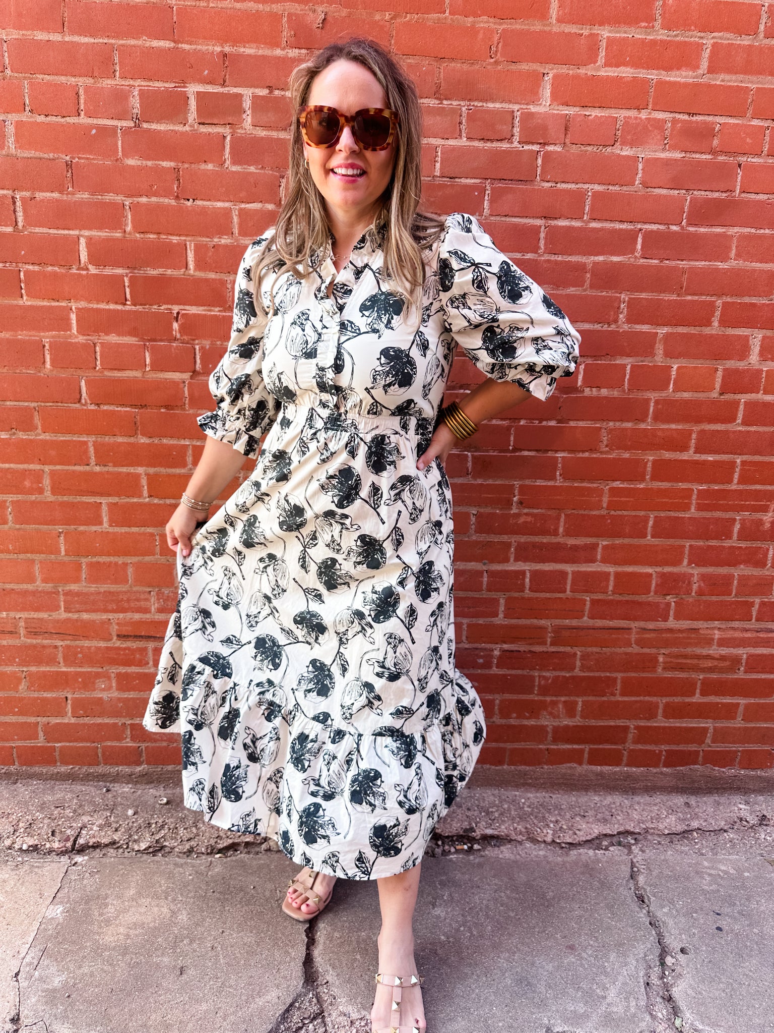 Floral Ruffle Hem Midi- Cream-K. Ellis Boutique