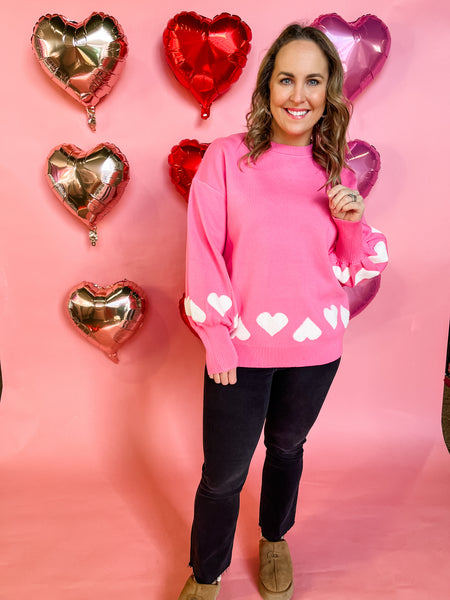 Balloon Long Sleeve Heart Shaped Top - Pink-K. Ellis Boutique