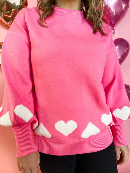 Balloon Long Sleeve Heart Shaped Top - Pink-K. Ellis Boutique