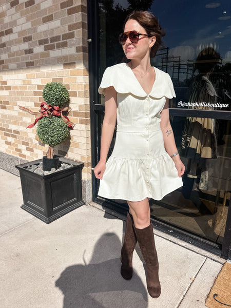 Fit And Flare Scalloped Collar Dress- Cream-K. Ellis Boutique