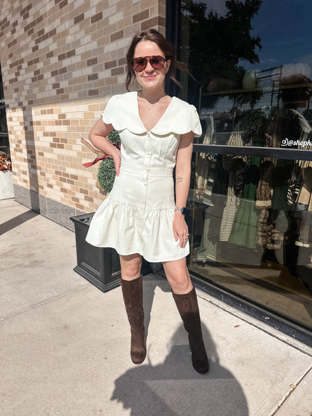 Fit And Flare Scalloped Collar Dress- Cream-K. Ellis Boutique