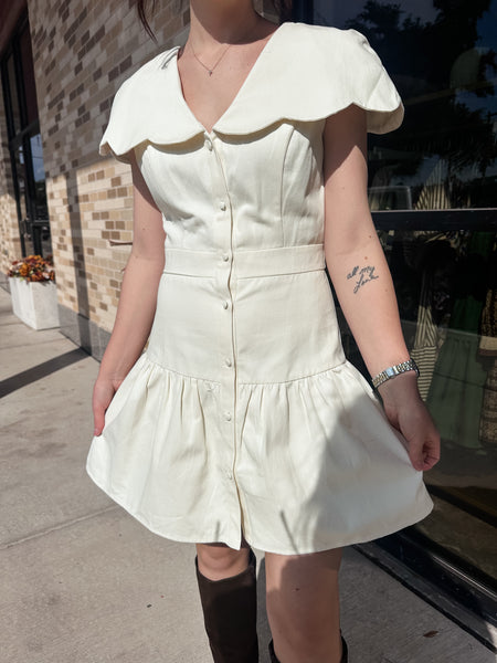 Fit And Flare Scalloped Collar Dress- Cream-K. Ellis Boutique