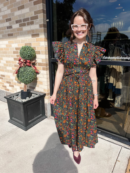 WINTER GARDEN MIDI DRESS- Floral Print-K. Ellis Boutique