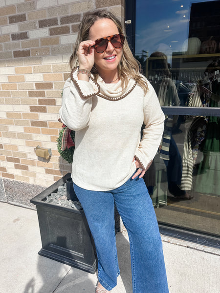 Boucle Cowl Neck Sweater- Oat-K. Ellis Boutique
