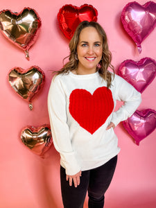 Heart Shape Cable Detail Sweater Top- Red/White-K. Ellis Boutique