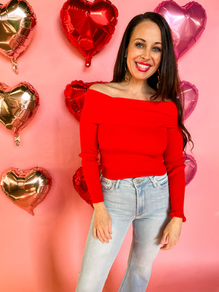 Perrey Off the Shoulder Sweater- Red-Sweater-K. Ellis Boutique