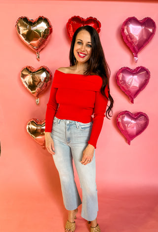 Perrey Off the Shoulder Sweater- Red-Sweater-K. Ellis Boutique