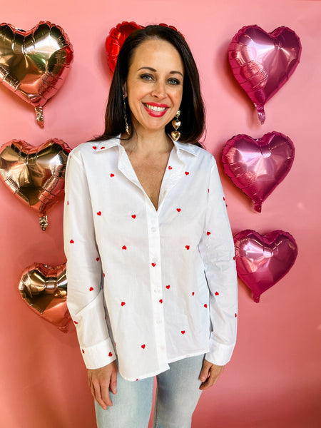 POPLIN HEART EMBROIDered SHIRT-K. Ellis Boutique