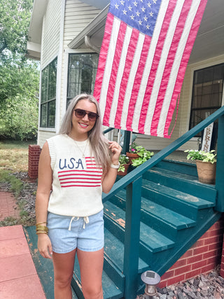 American Flag Graphic Sweater Top-Short Sleeve Top-K. Ellis Boutique