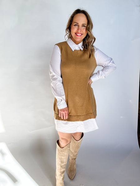 Sweater Vest and Poplin Dress- Tan-K. Ellis Boutique