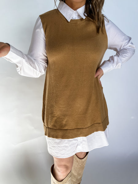 Sweater Vest and Poplin Dress- Tan-K. Ellis Boutique