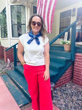 Wide Leg Pintuck Pants- Red