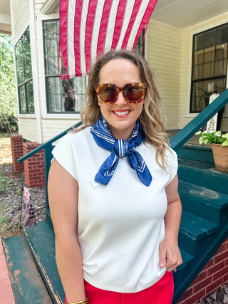 Cap Sleeve Crew Neck Top- Off White-Short Sleeve Top-K. Ellis Boutique
