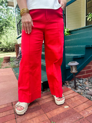 Wide Leg Pintuck Pants- Red
