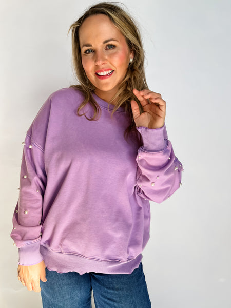 Mineral Washed Terry Pearl Sweatshirt- Purple-K. Ellis Boutique