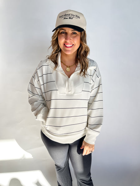 Modal Poly Span Stripe Quarter Zip Pullover- Cream/Black-K. Ellis Boutique