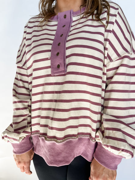 Oversized Stripe Sweatshirt- Mauve-K. Ellis Boutique