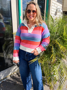 Striped Collared Sweater- Multi-K. Ellis Boutique