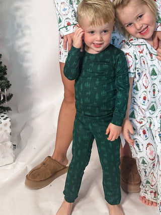 Woodsy Deer Long Sleeve Christmas Pajamas- Kids-K. Ellis Boutique