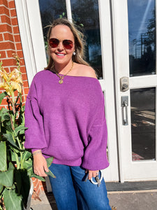 Boat Neck Sweater Top - Violet-K. Ellis Boutique