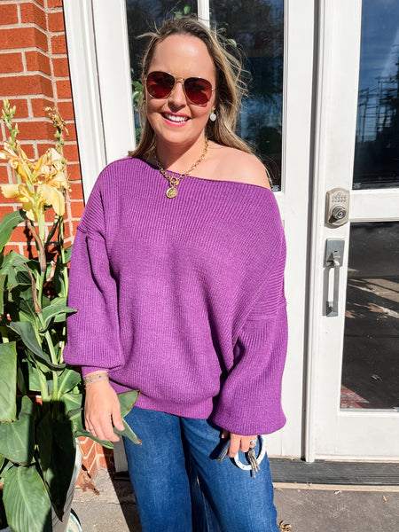 Boat Neck Sweater Top - Violet-K. Ellis Boutique