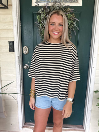 Striped Boyfriend Tee-Short Sleeve Top-K. Ellis Boutique