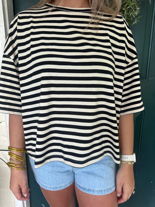 Striped Boyfriend Tee-Short Sleeve Top-K. Ellis Boutique