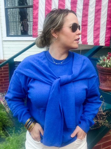 The Stacy Faux Sweater Detail - Cobalt-K. Ellis Boutique