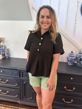 Cathy Button Top- Black-Short Sleeve Top-K. Ellis Boutique